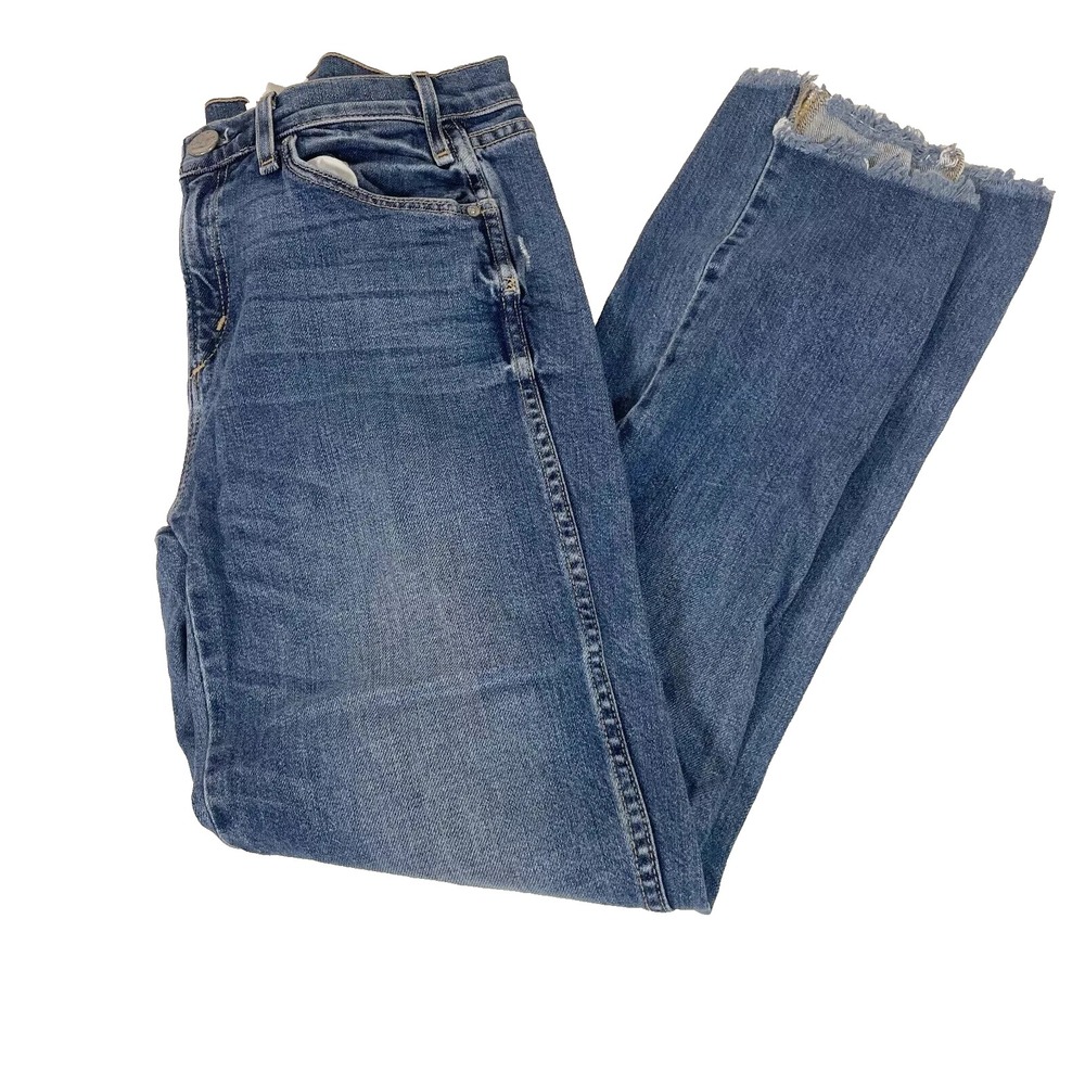 Mcguire Blue Mid Rise Ankle Jeans Womens 25 Medium Wash Denim Fringed Hem USA